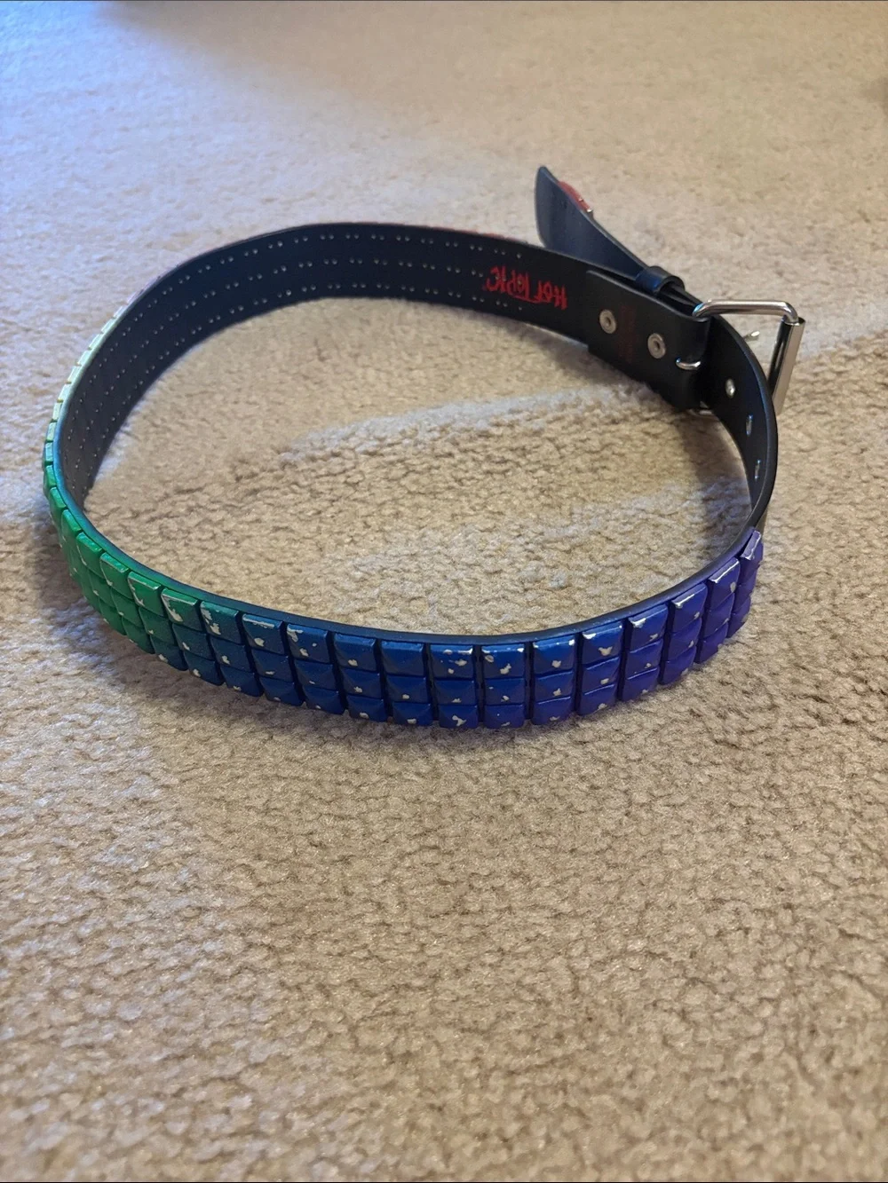Vintage Y2K Hot Topic Bonded Leather Pride Rainbow Studded Belt Sz 31